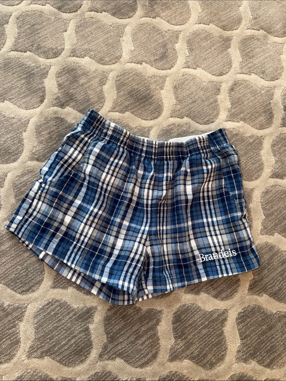 Brandeis Women’s Blue Plaid Athletic Lounge Shorts